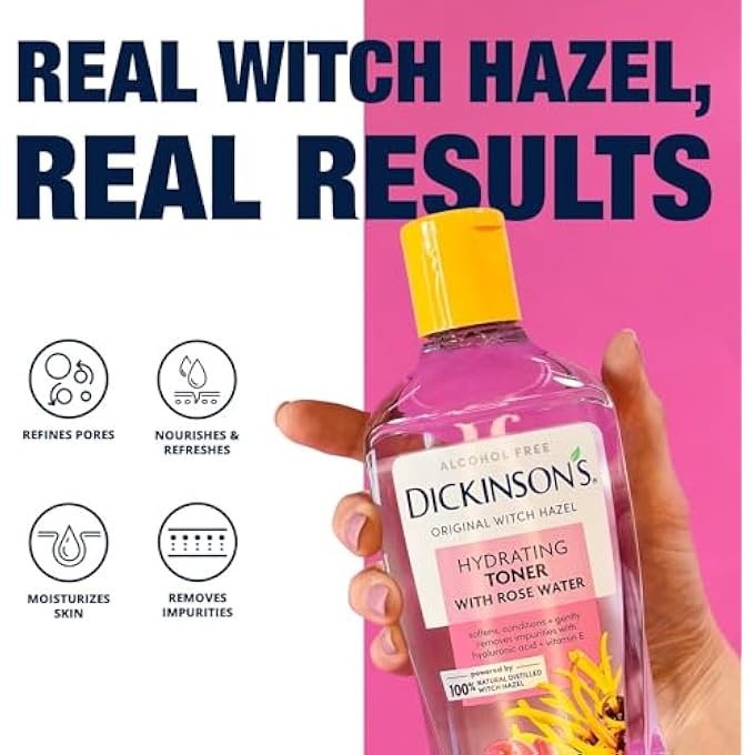 Dickinson's ENHANCED WITCH HAZEL HYDRATING TONER WITH ROSEWATER, ALCOHOL FREE, 98% NATURAL FORMULA, 16 FL OZ (PACK OF 1) - Image 3